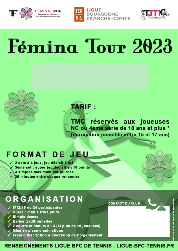 Modèle Clubs Femina Tour 2023 : Ligue BFC Tennis