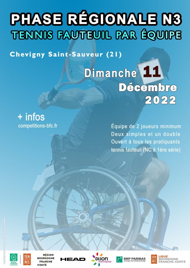 Phase régionale N3 de tennis fauteuil par équipe le 11 décembre 2022 : Ligue BFC de Tennis