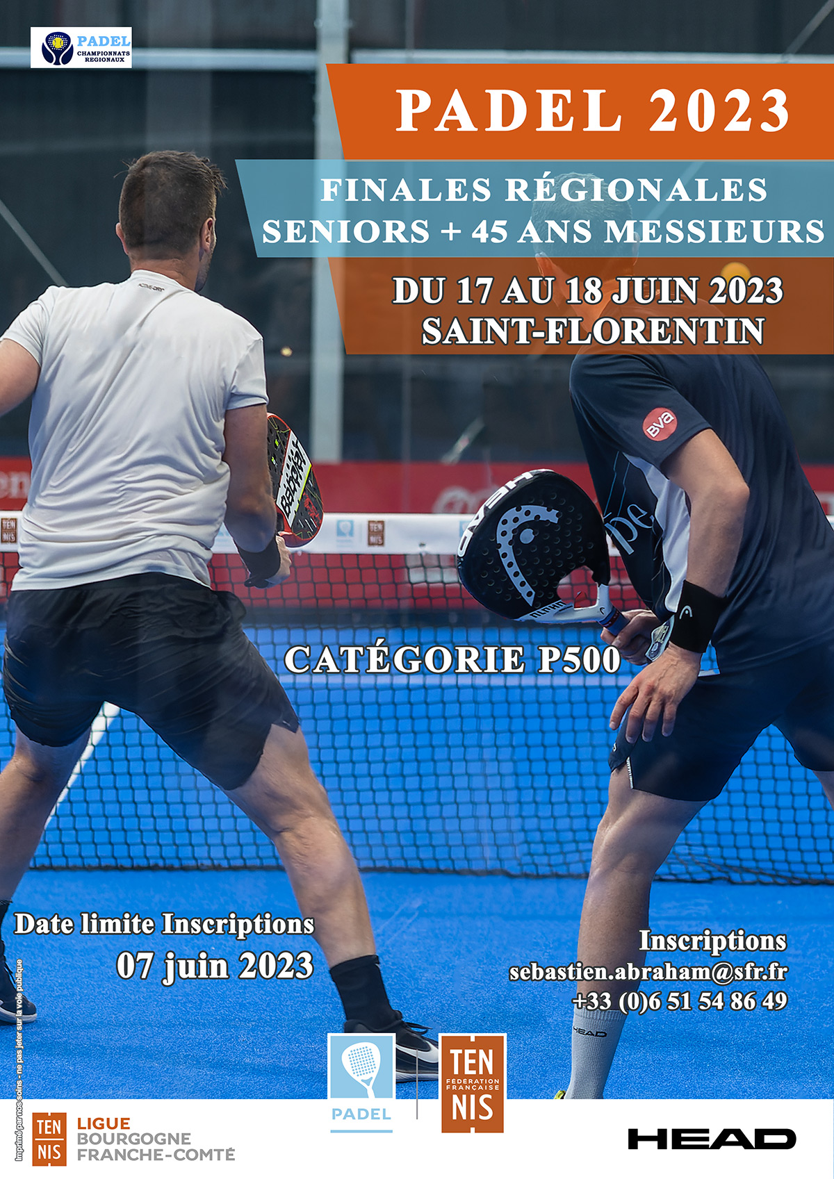 Affiche finales régionales de Padel seniors plus 45 ans messieurs 2023 : Ligue Bourgogne-Franche-Comté de Tennis