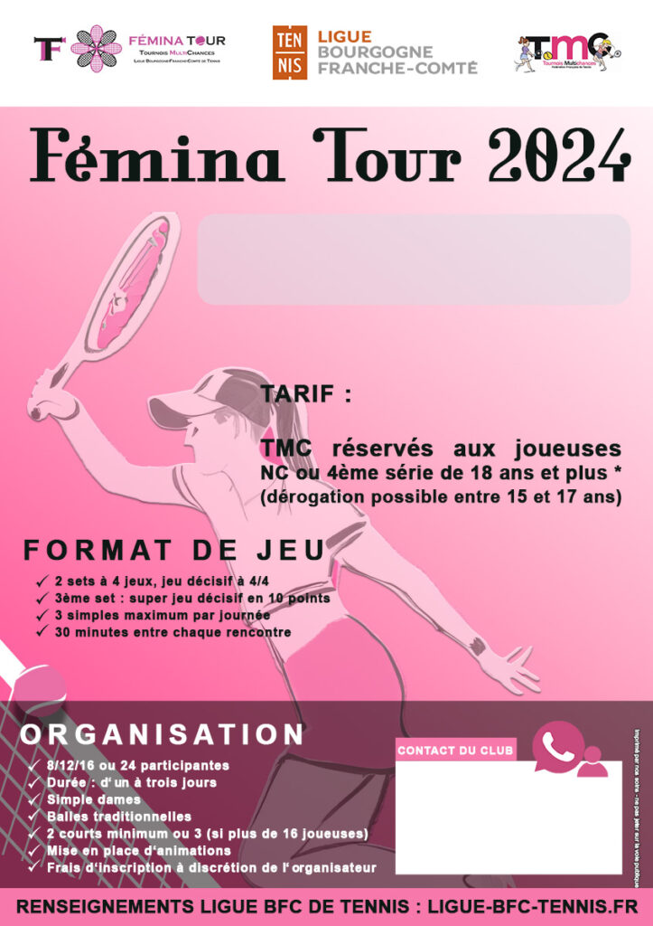 Modèle Clubs Femina Tour 2024 : Ligue BFC Tennis