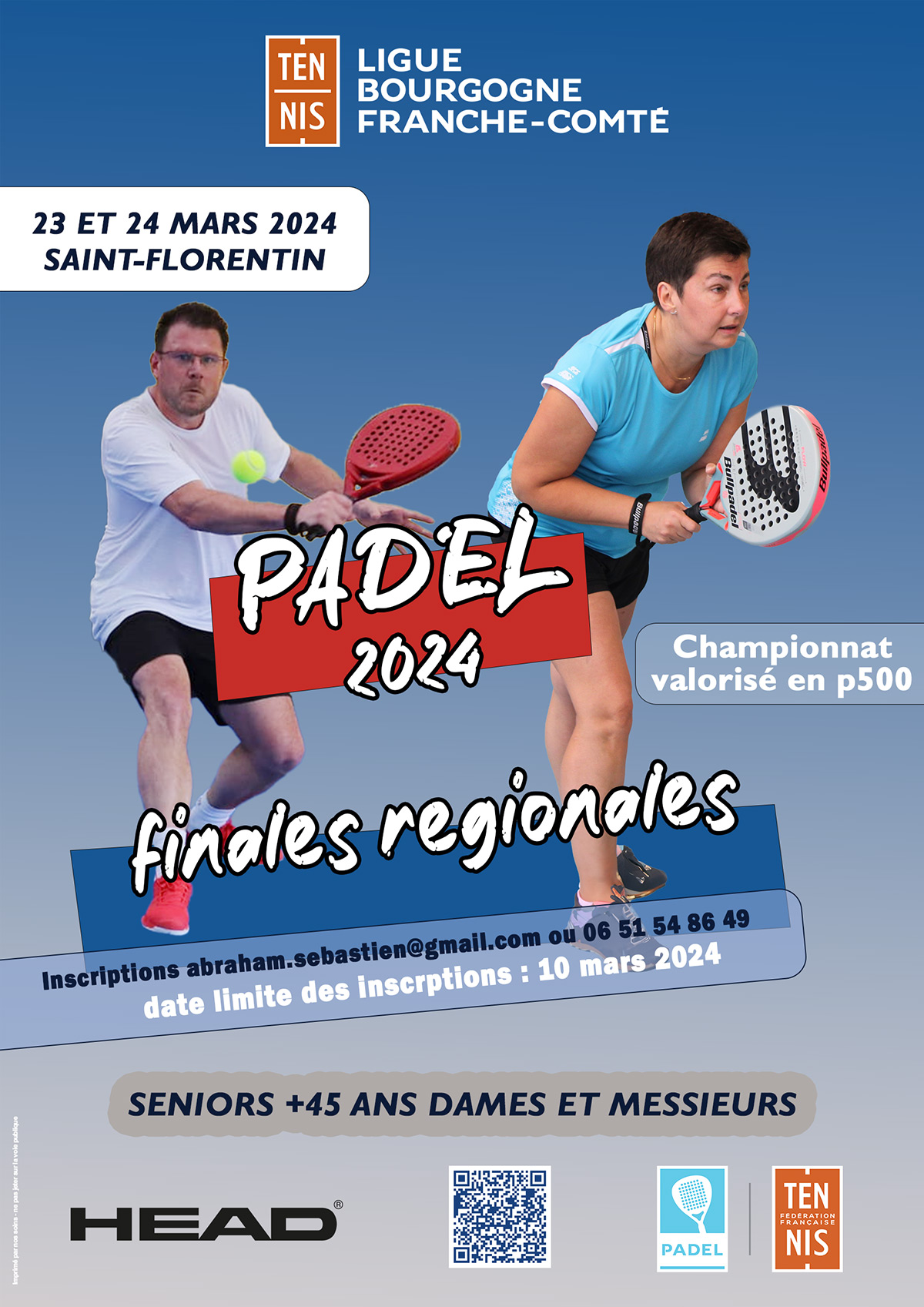 Affiche finales régionales de Padel seniors plus 45 ans 2024 : Ligue Bourgogne-Franche-Comté de Tennis