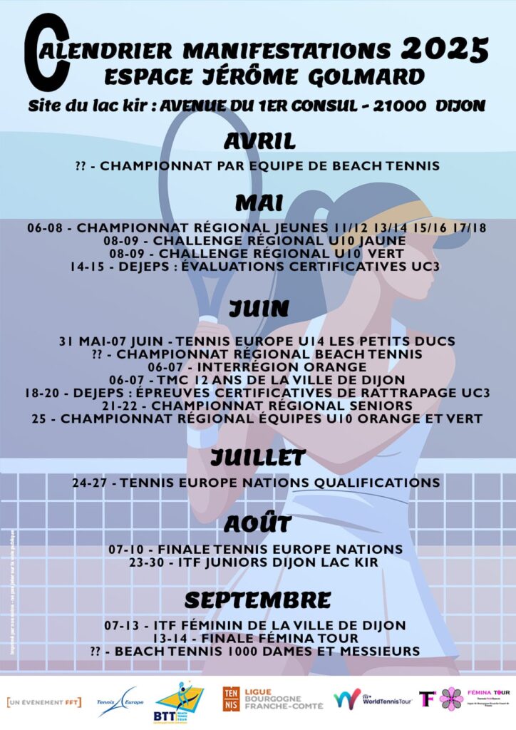 Calendrier Des Manifestations Lac Kir 2025 : Ligue BFC de Tennis