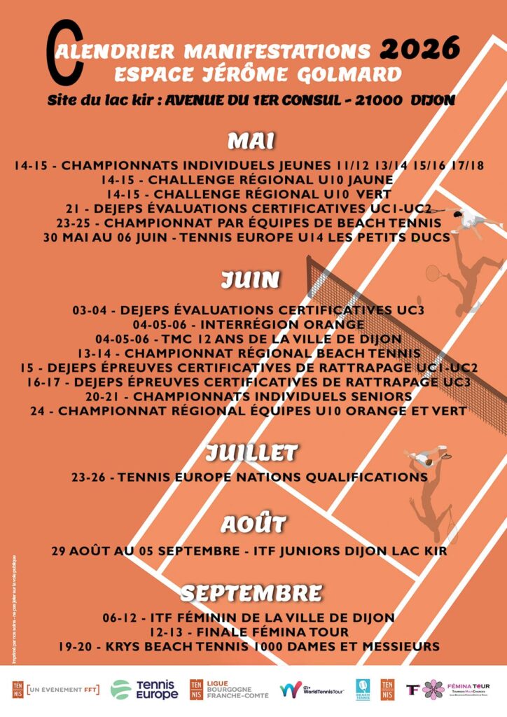Calendrier Des Manifestations Lac Kir 2026 : Ligue BFC de Tennis